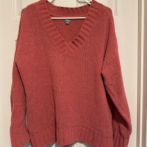 Aerie Brown V-Neck Sweater with Chunky Knit